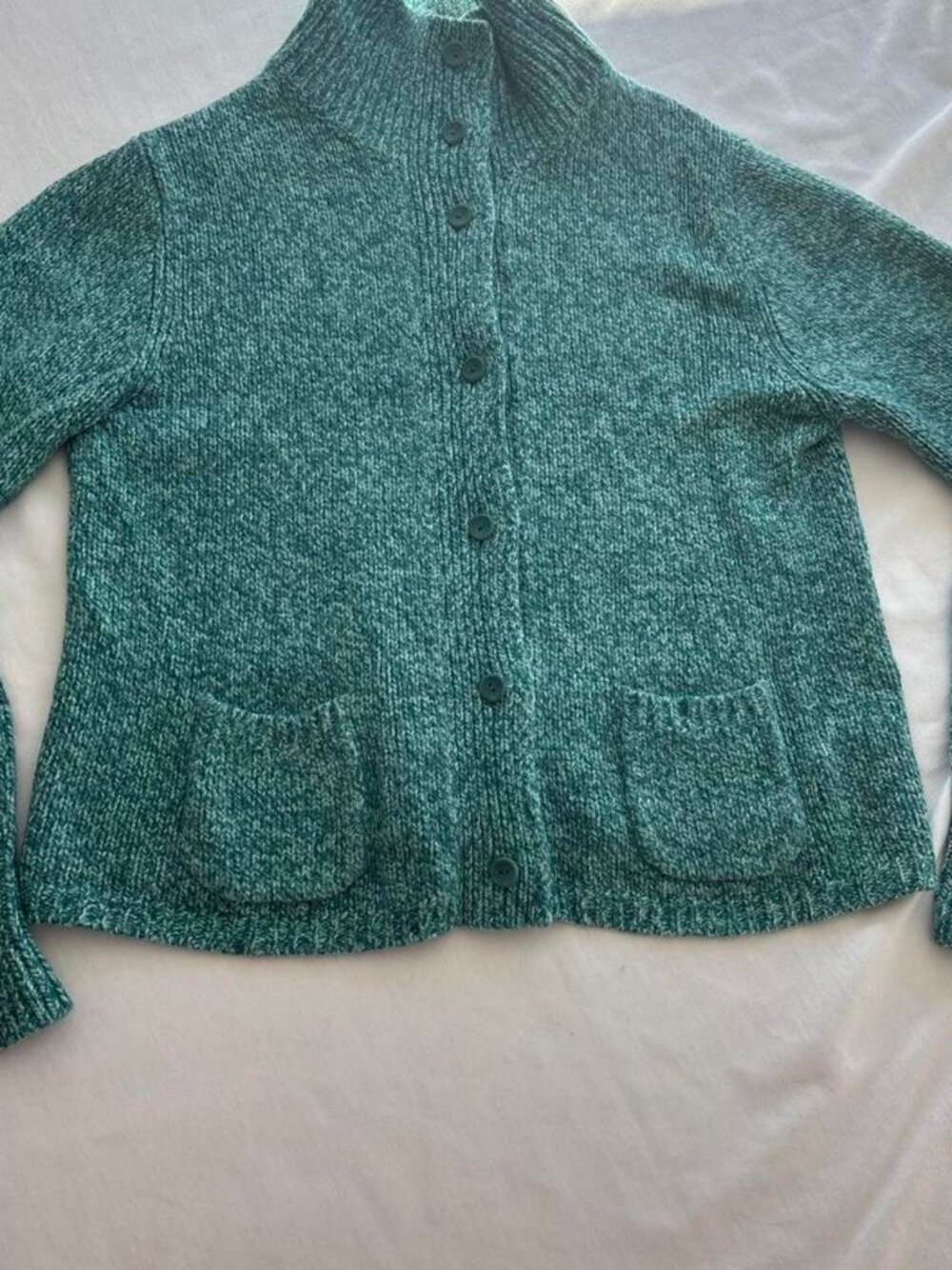 Eileen Fisher Italian Yarn Wool Cashmere Angora Funnel Neck Cardigan – Size Larg